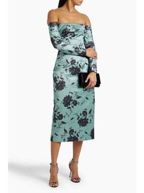 $1960 Emilia Wickstead Melina Women's Off-Shoulder Floral Midi Dress Size US 2
